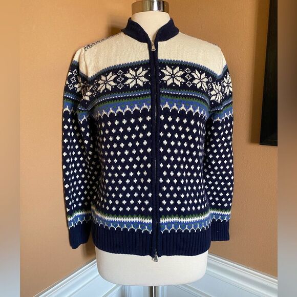 Land’s End Wool Blend Nordic Fair Isle Full Zip Sweater M - Picture 2 of 9